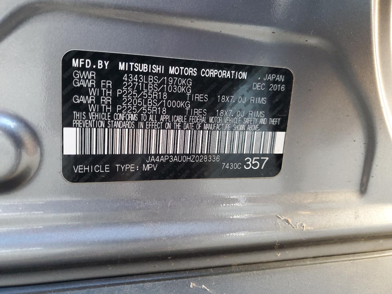 2017 Mitsubishi Outlander VIN JA4AP3AU0HZ028336 Copart auction photo, front end damage thumbnail 15