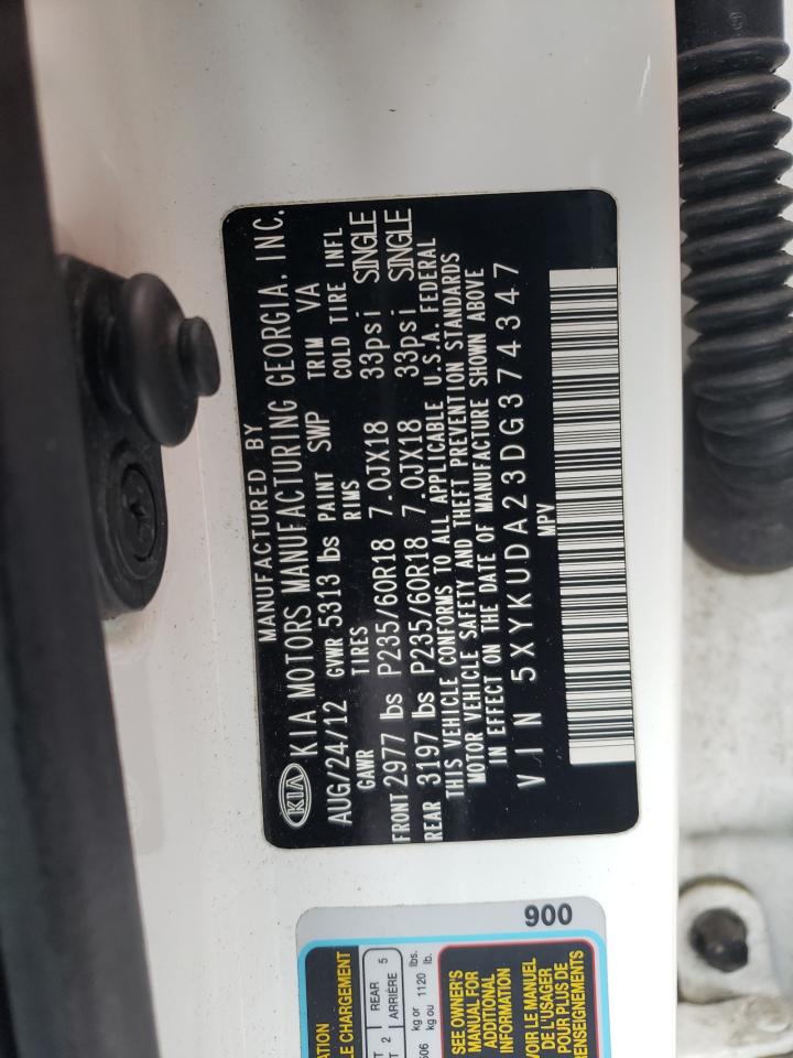 2013 KIA Sorento VIN 5XYKUDA23DG374347 Copart auction photo, rear end / minor dent/scratches damage thumbnail 13