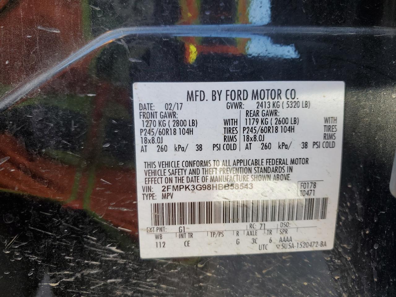2017 Ford Edge VIN 2FMPK3G98HBB58543 Copart auction photo, hail / minor dent/scratches damage thumbnail 13