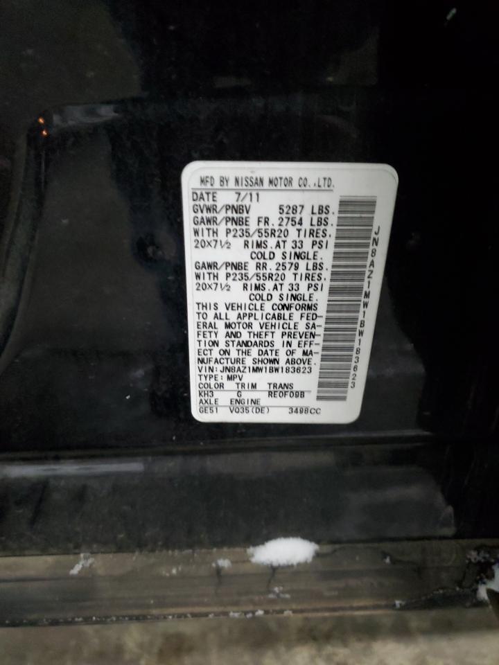 2011 Nissan Murano VIN JN8AZ1MW1BW183623 Copart auction photo, side / front end damage thumbnail 14