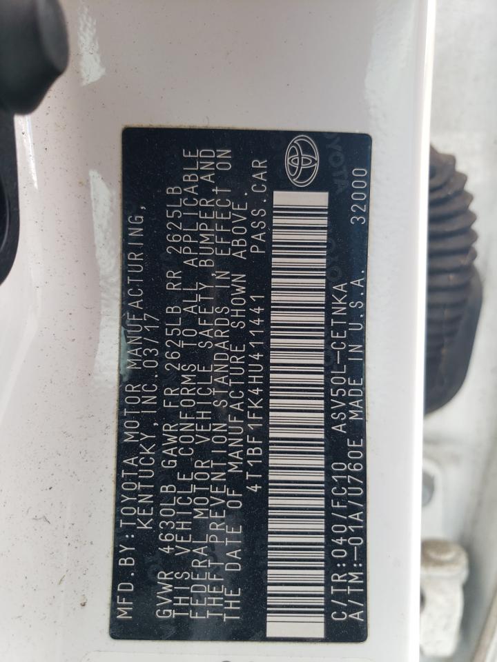 2017 Toyota Camry VIN 4T1BF1FK4HU411441 Copart auction photo, front end damage thumbnail 12