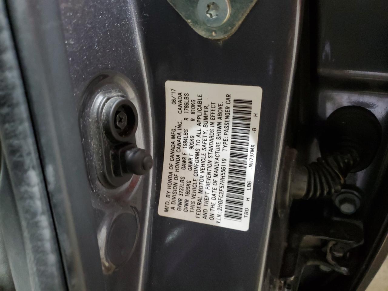 2017 Honda Civic VIN 2HGFC2F57HH556119 Copart auction photo, side / front end damage thumbnail 12