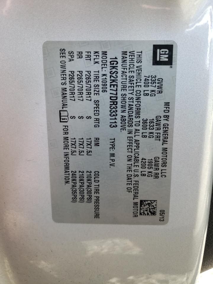 2013 GMC Yukon VIN 1GKS2KE77DR333113 Copart auction photo, front end / side damage thumbnail 13