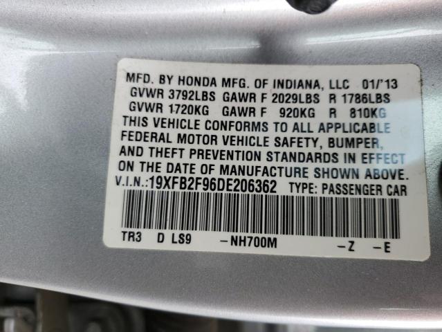 2013 Honda Civic VIN 19XFB2F96DE206362 Copart auction photo, front end / minor dent/scratches damage thumbnail 12