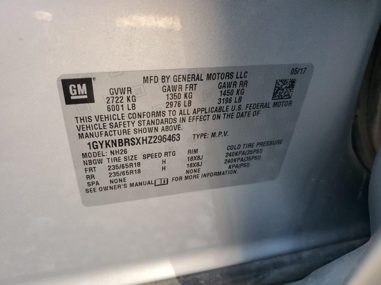 2017 Cadillac XT5 VIN 1GYKNBRSXHZ296463 Copart auction photo, front end / side damage thumbnail 13