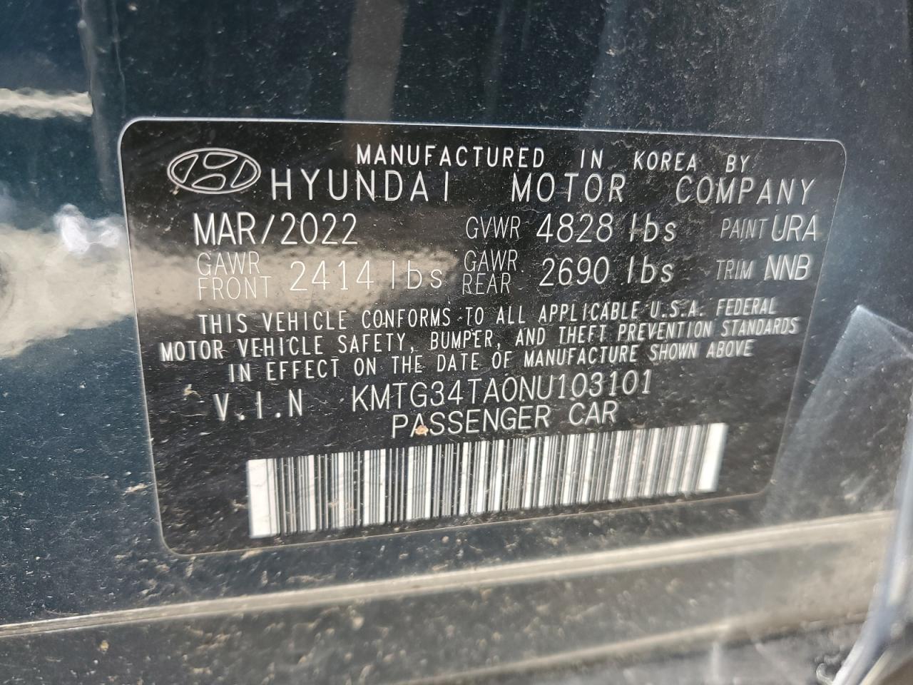 2022 Genesis G70 VIN KMTG34TA0NU103101 Copart auction photo, all over damage thumbnail 12