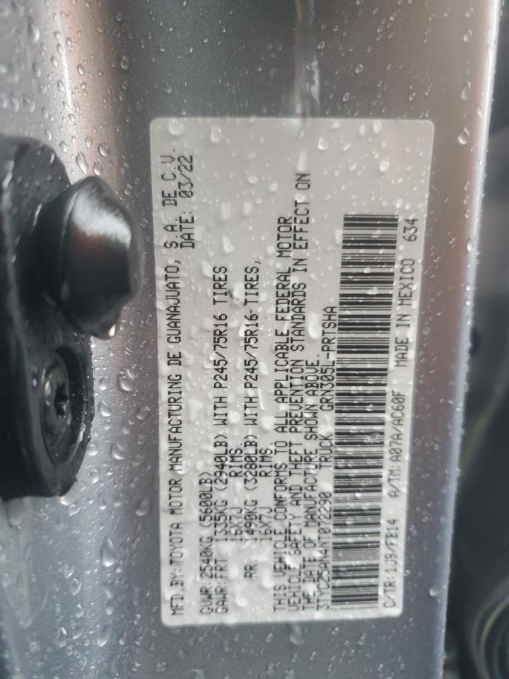 2022 Toyota Tacoma VIN 3TYCZ5AN4NT072290 Copart auction photo, front end / side damage thumbnail 12