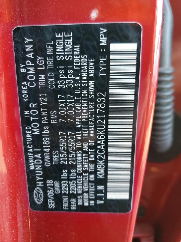 2019 Hyundai Kona VIN KM8K2CAA6KU217832 Copart auction photo, front end damage thumbnail 14
