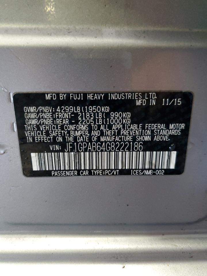 2016 Subaru Impreza VIN JF1GPAB64G8222186 Copart auction photo, front end damage thumbnail 12