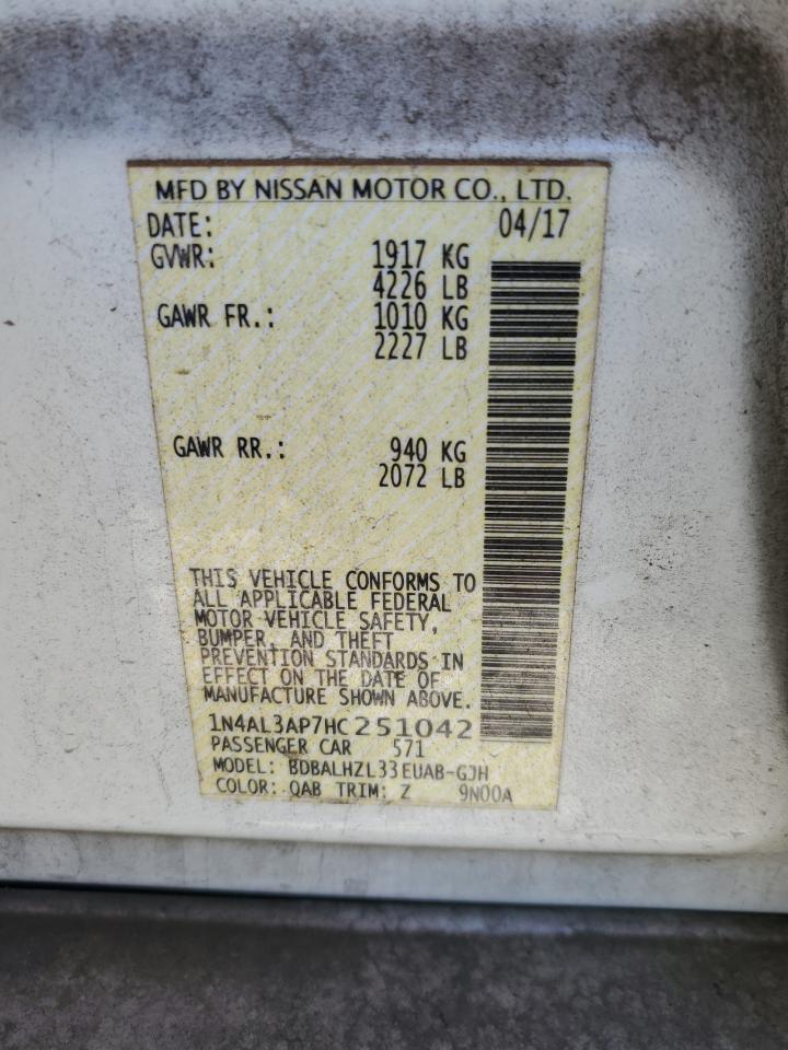 2017 Nissan Altima VIN 1N4AL3AP7HC251042 Copart auction photo, rear end damage thumbnail 12