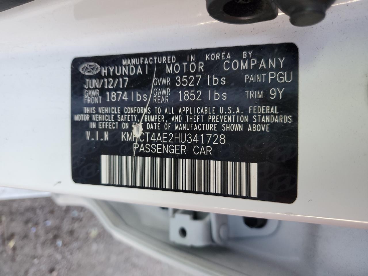 2017 Hyundai Accent VIN KMHCT4AE2HU341728 Copart auction photo, side damage thumbnail 12