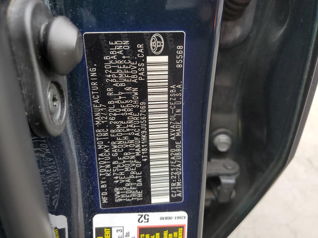 2018 Toyota Camry VIN 4T1B11HK9JU567069 Copart auction photo, rear end damage thumbnail 12