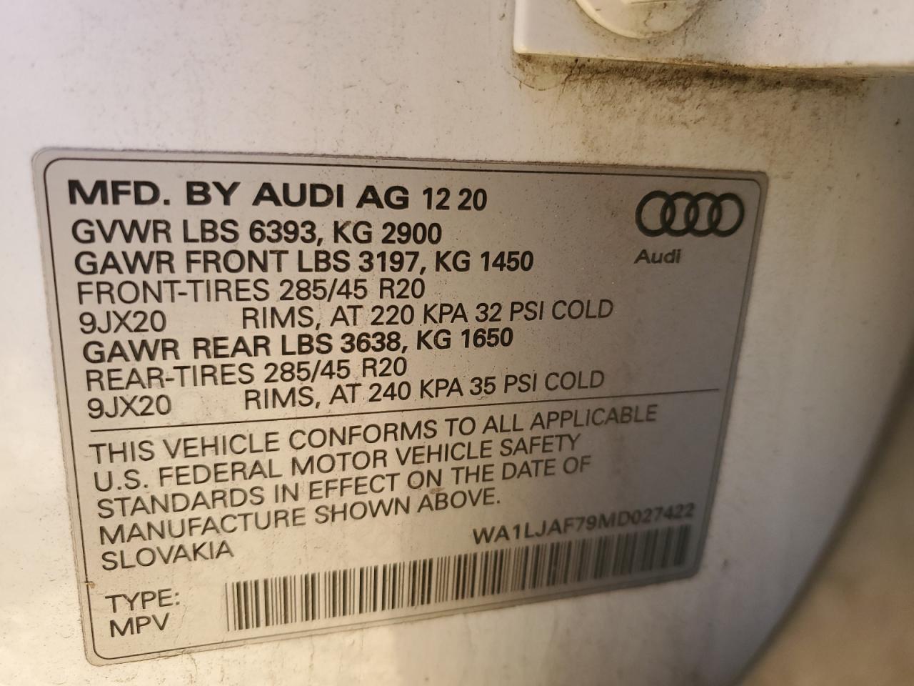 2021 Audi Q7 VIN WA1LJAF79MD027422 Copart auction photo, side damage thumbnail 13