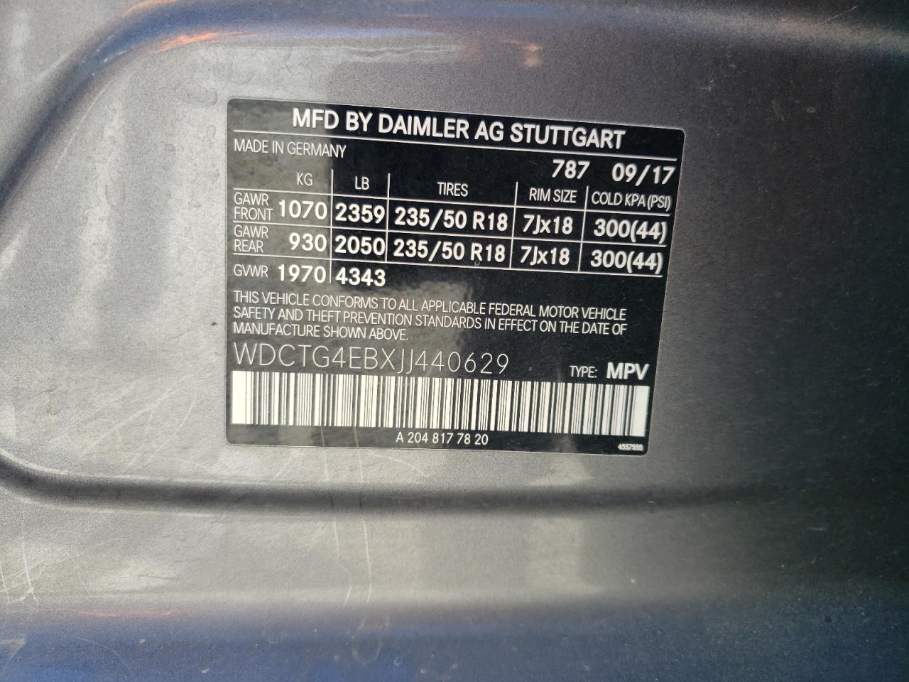 2018 Mercedes-Benz GLA-klasse VIN WDCTG4EBXJJ440629 Copart auction photo, mechanical damage thumbnail 12