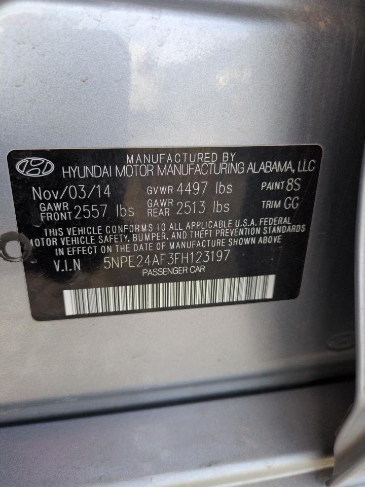 2015 Hyundai Sonata VIN 5NPE24AF3FH123197 Copart auction photo, front end / side damage thumbnail 13