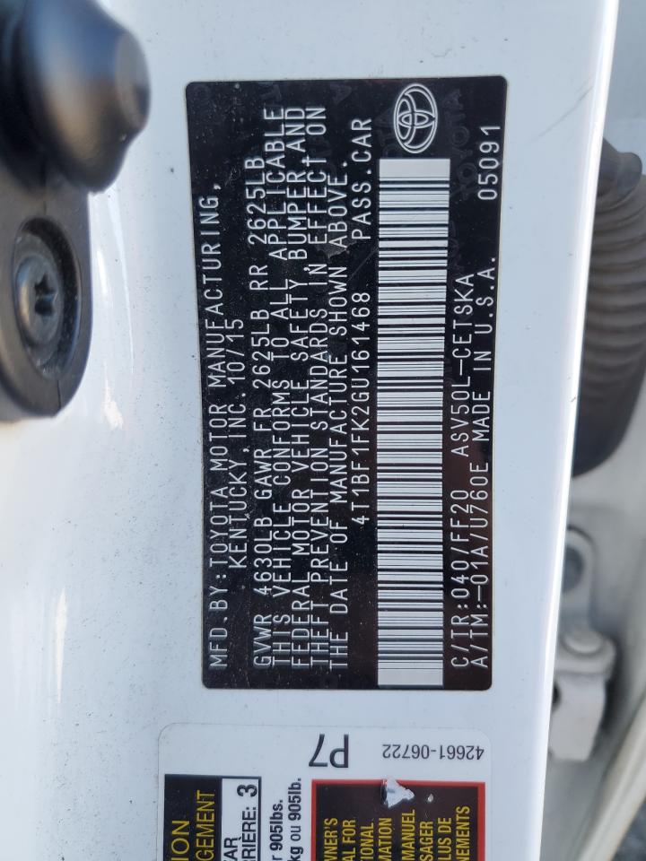 2016 Toyota Camry VIN 4T1BF1FK2GU161468 Copart auction photo, front end / minor dent/scratches damage thumbnail 14