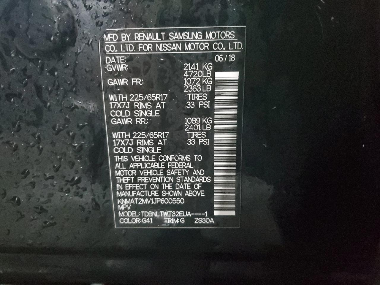 2018 Nissan Rogue VIN KNMAT2MV1JP600550 Copart auction photo, rear end damage thumbnail 13