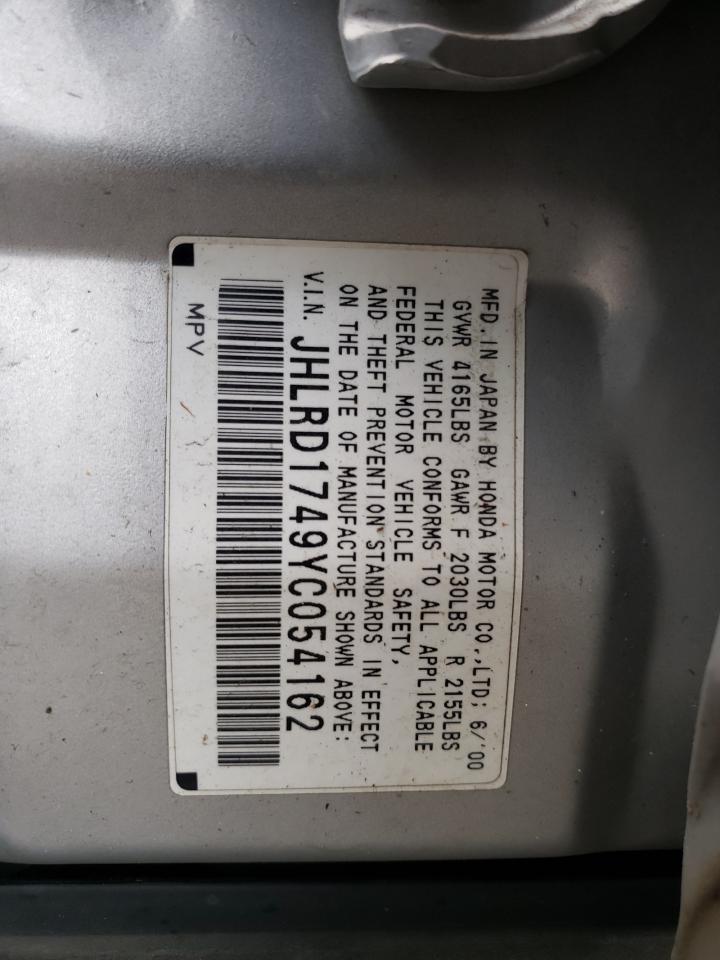 2000 Honda CR-V VIN JHLRD1749YC054162 Copart auction photo, front end / rear end damage thumbnail 13