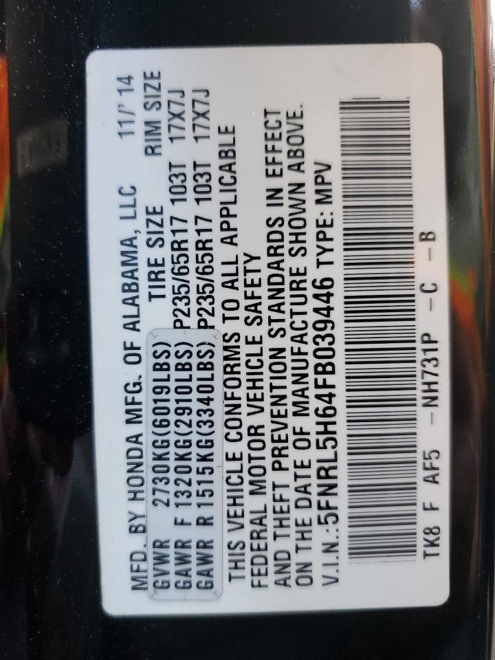 2015 Honda Odyssey VIN 5FNRL5H64FB039446 Copart auction photo, front end damage thumbnail 13