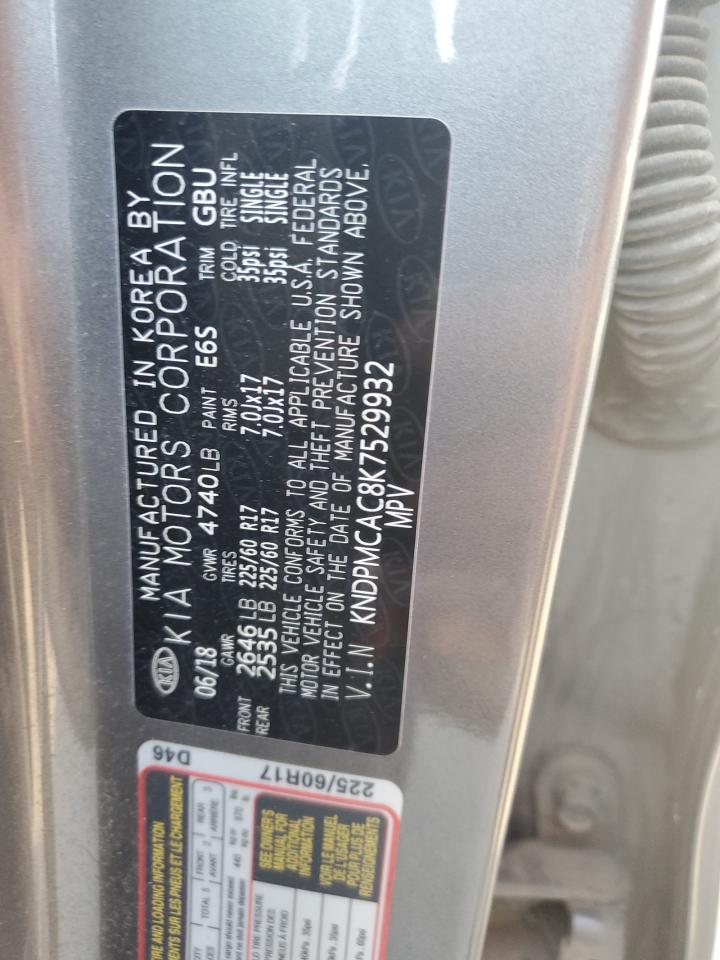 2019 KIA Sportage VIN KNDPMCAC8K7529932 Copart auction photo, side damage thumbnail 13