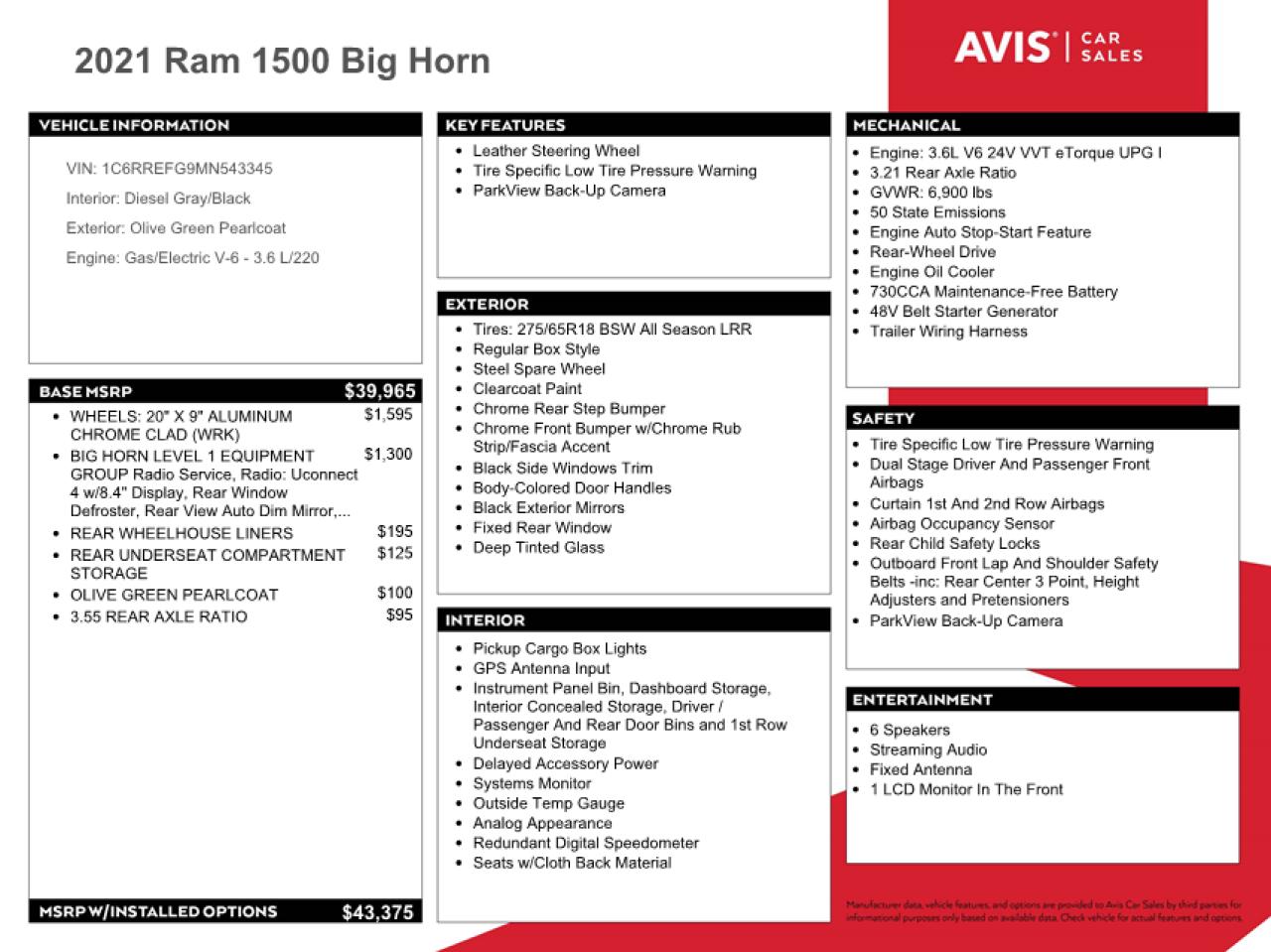 2021 RAM 1500 VIN 1C6RREFG9MN543345 Copart auction photo, mechanical / minor dent/scratches damage thumbnail 12
