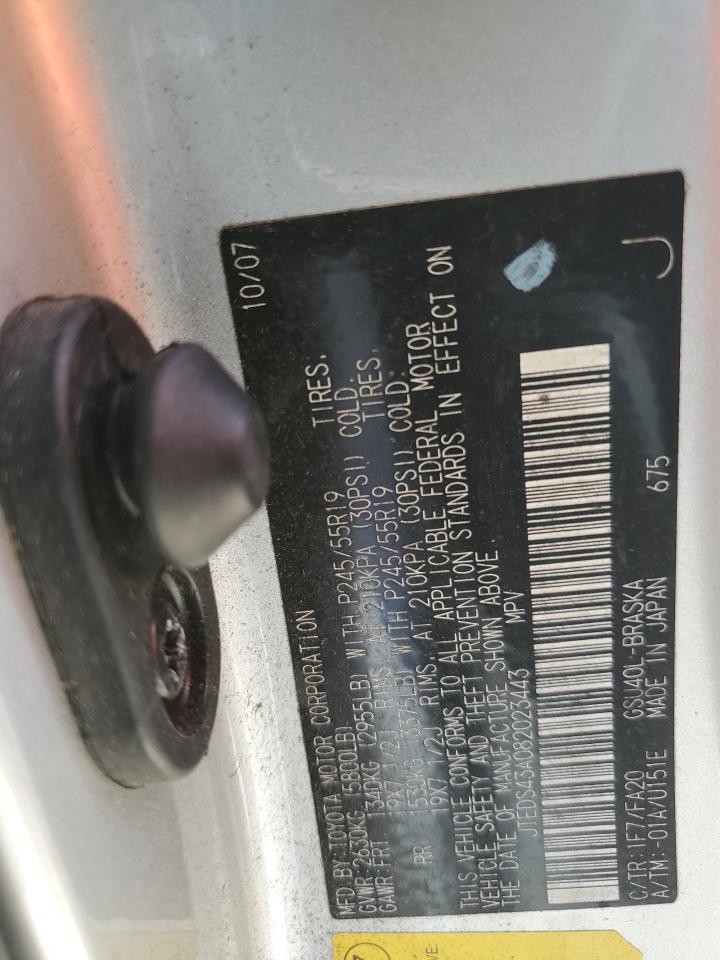 2008 Toyota Highlander VIN JTEDS43A082023443 Copart auction photo, front end / minor dent/scratches damage thumbnail 13