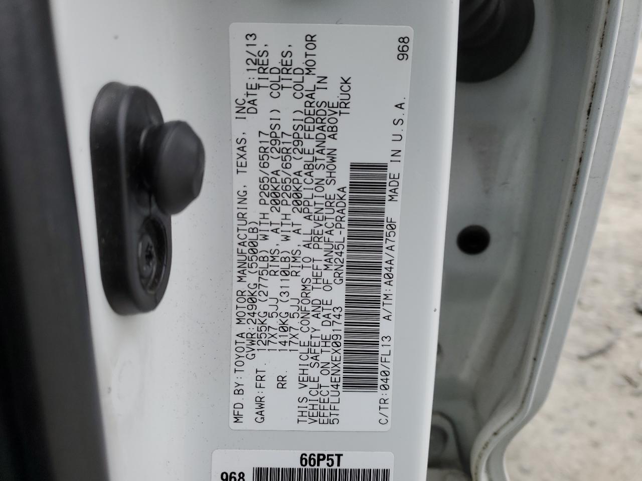 2014 Toyota Tacoma VIN 5TFLU4ENXEX091743 Copart auction photo, all over damage thumbnail 12