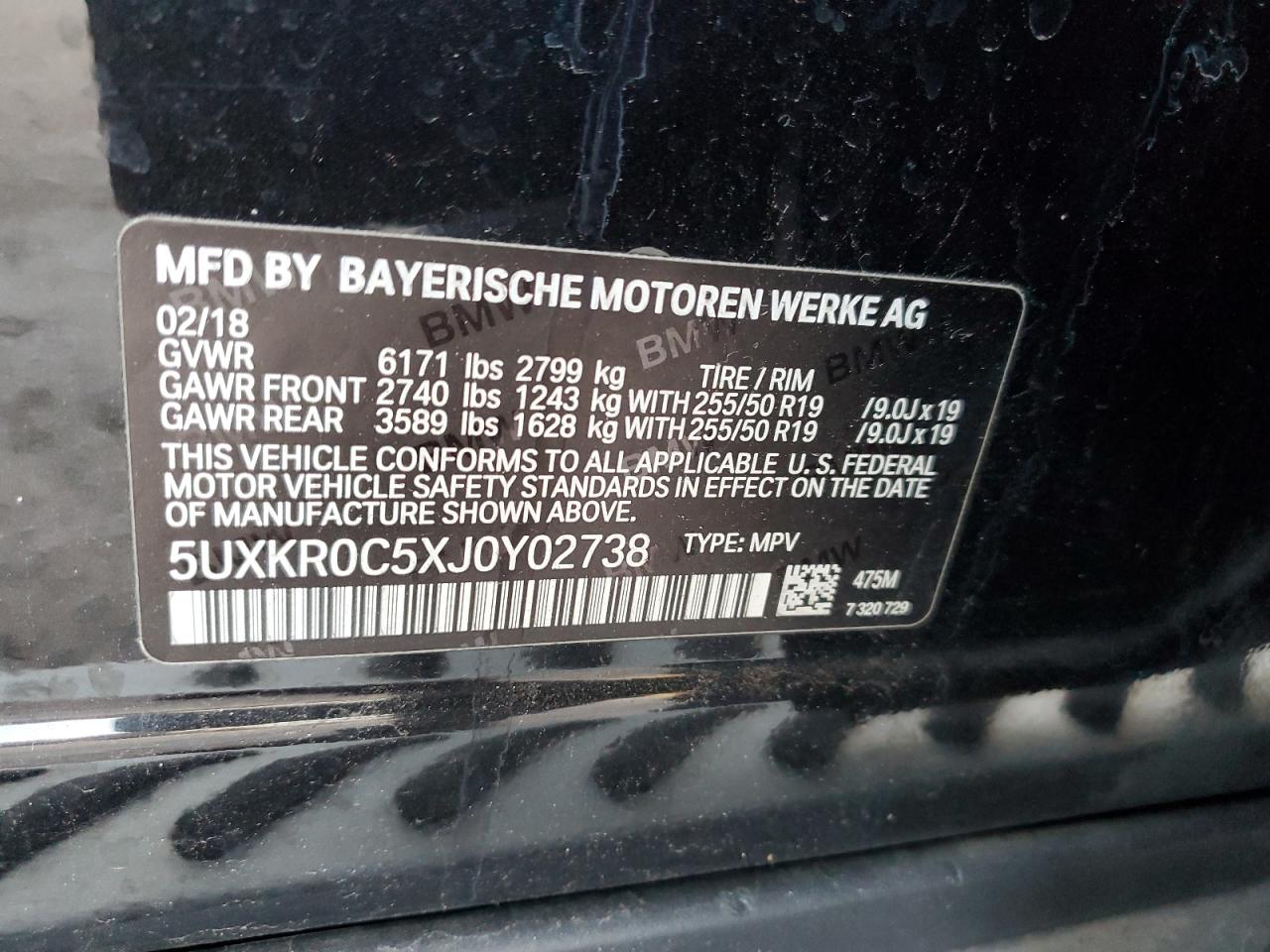 2018 BMW X5 VIN 5UXKR0C5XJ0Y02738 Copart auction photo, front end damage thumbnail 14