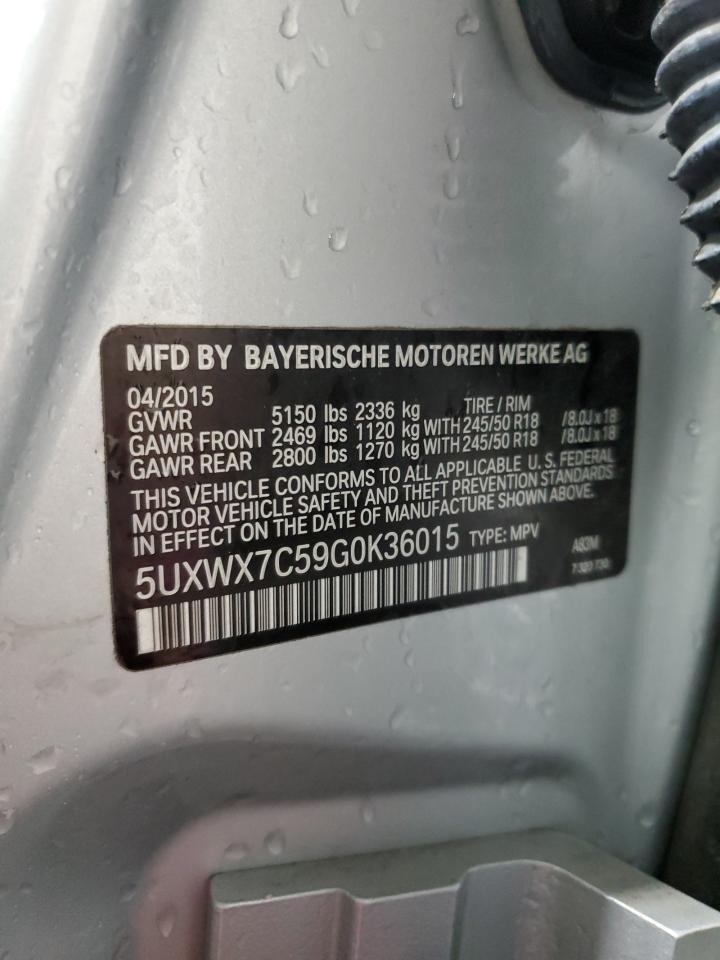 2016 BMW X3 VIN 5UXWX7C59G0K36015 Copart auction photo, front end / rear end damage thumbnail 14