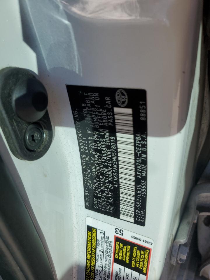 2021 Toyota Camry VIN 4T1K61AK5MU578019 Copart auction photo, front end / hail damage thumbnail 12