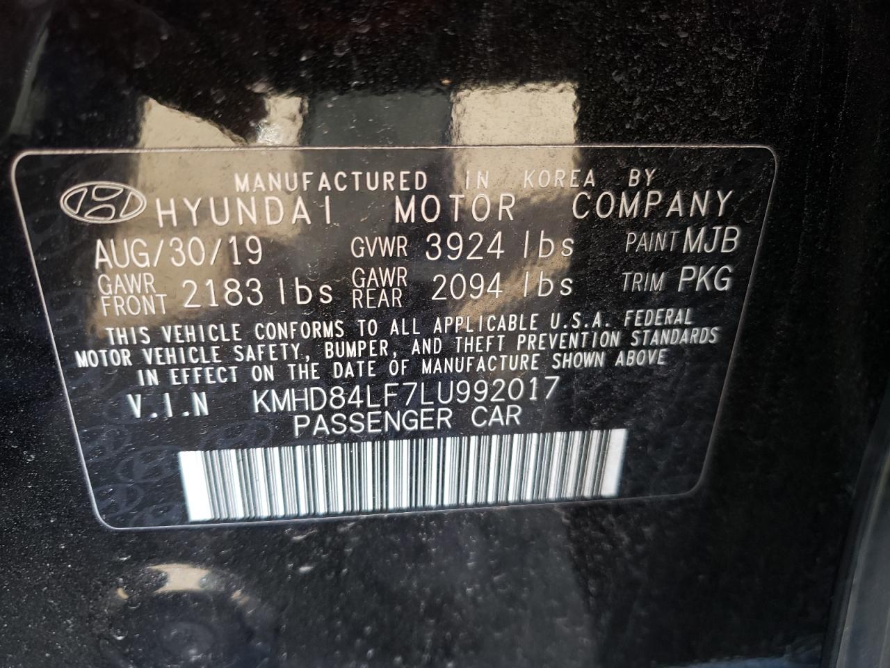 2020 Hyundai Elantra VIN KMHD84LF7LU992017 Copart auction photo, front end / minor dent/scratches damage thumbnail 15