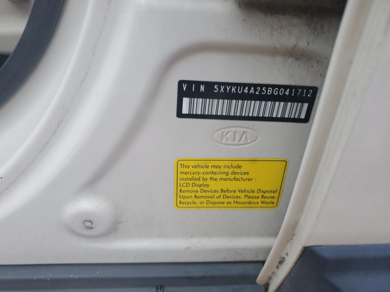 2011 KIA Sorento VIN 5XYKU4A25BG041712 Copart auction photo, front end damage thumbnail 13