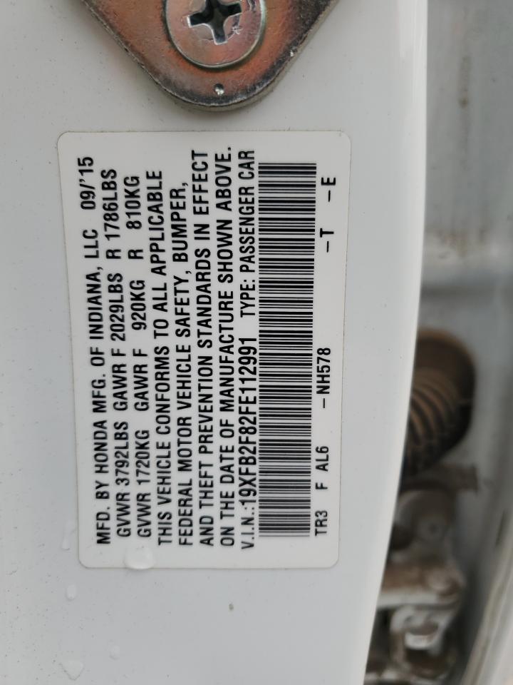 2015 Honda Civic VIN 19XFB2F82FE112991 Copart auction photo, rear end / hail damage thumbnail 13