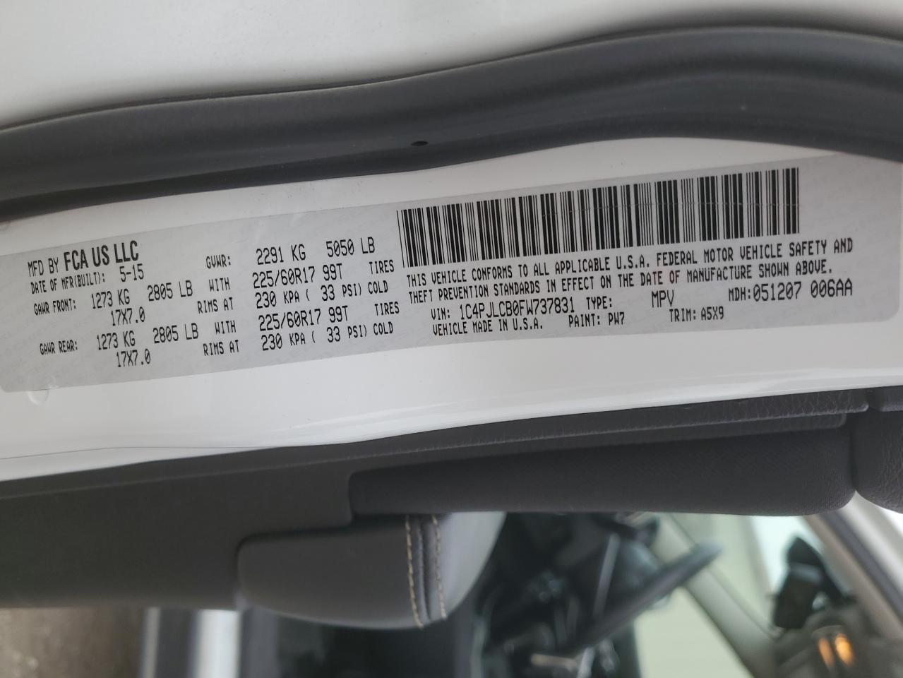2015 Jeep Grand Cherokee VIN 1C4PJLCB0FW737831 Copart auction photo, front end / side damage thumbnail 13