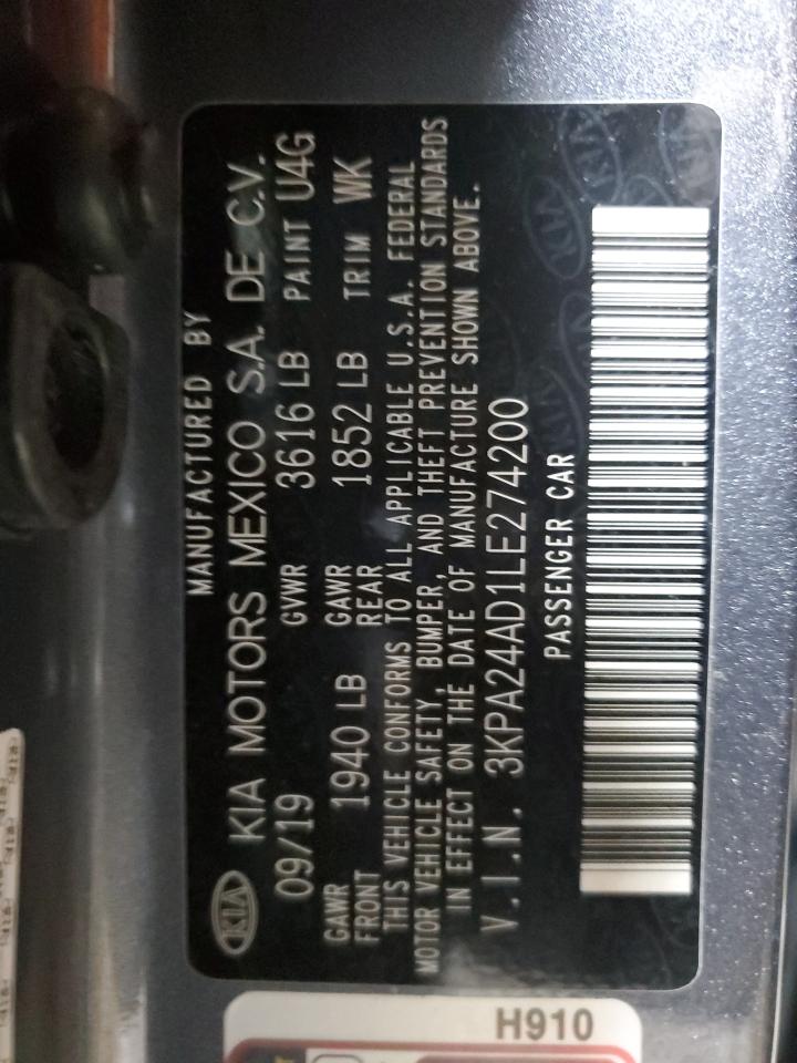 2020 KIA Rio VIN 3KPA24AD1LE274200 Copart auction photo, vandalism damage thumbnail 12