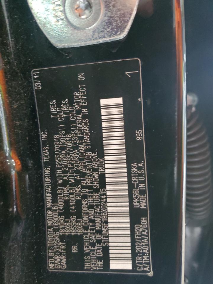 2011 Toyota Tundra VIN 5TFUM5F18BX024415 Copart auction photo, front end / side damage thumbnail 12