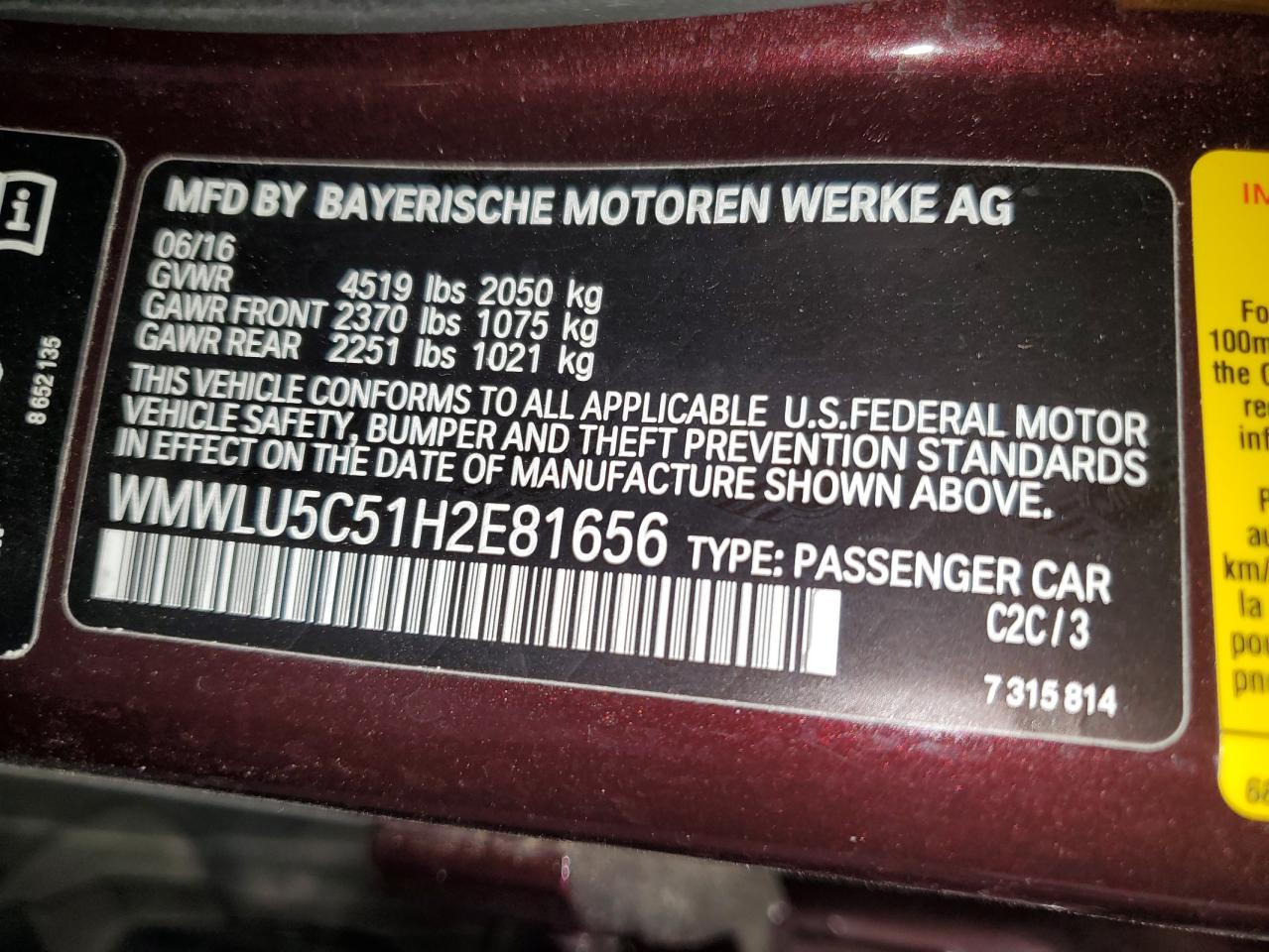 2017 MINI Cooper VIN WMWLU5C51H2E81656 Copart auction photo, front end / rear end damage thumbnail 14