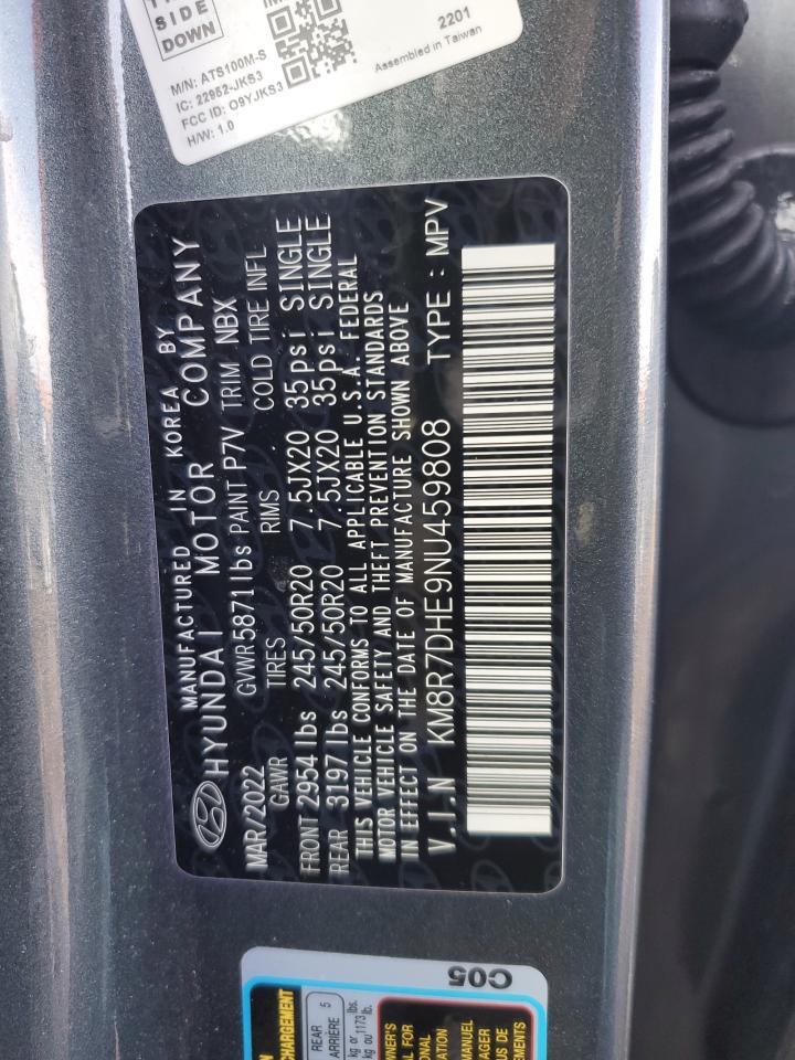 2022 Hyundai Palisade VIN KM8R7DHE9NU459808 Copart auction photo, front end / side damage thumbnail 15