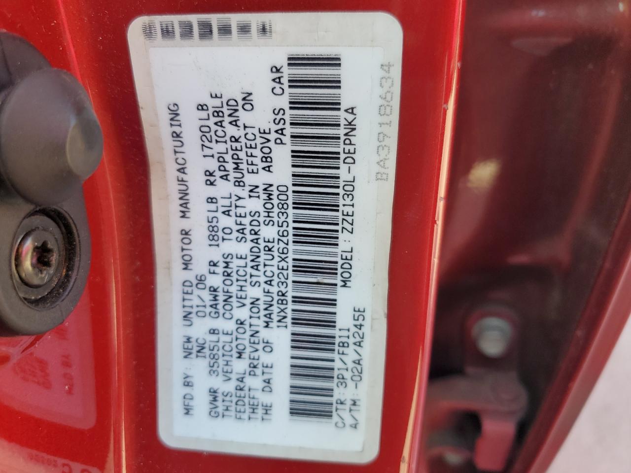 2006 Toyota Corolla VIN 1NXBR32EX6Z653800 Copart auction photo, front end / side damage thumbnail 12