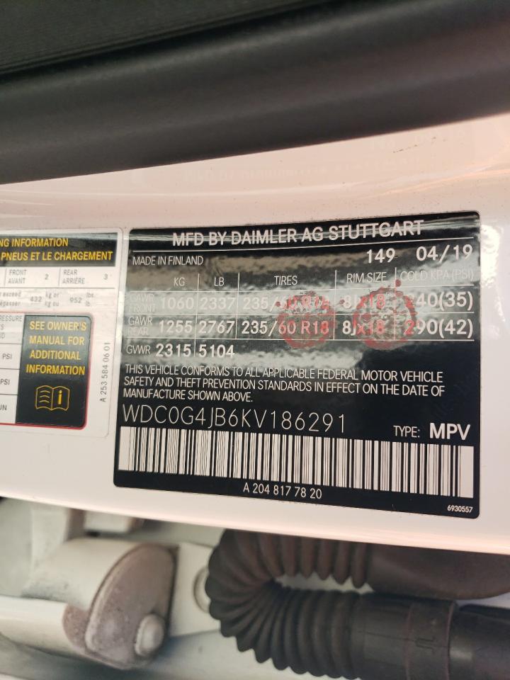 2019 Mercedes-Benz GLC VIN WDC0G4JB6KV186291 Copart auction photo, front end / rear end damage thumbnail 15