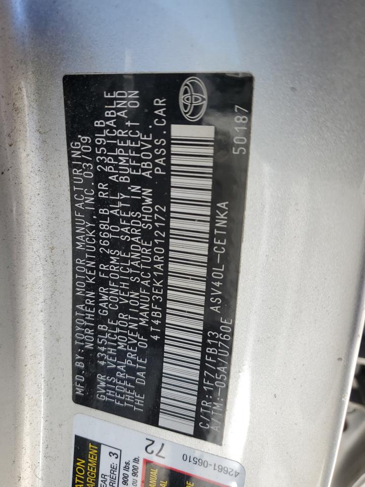 2010 Toyota Camry VIN 4T4BF3EK1AR012172 Copart auction photo, front end damage thumbnail 12