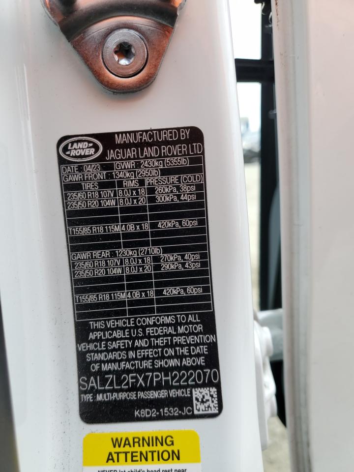 2023 Land Rover Range Rover VIN SALZL2FX7PH222070 Copart auction photo, front end damage thumbnail 12