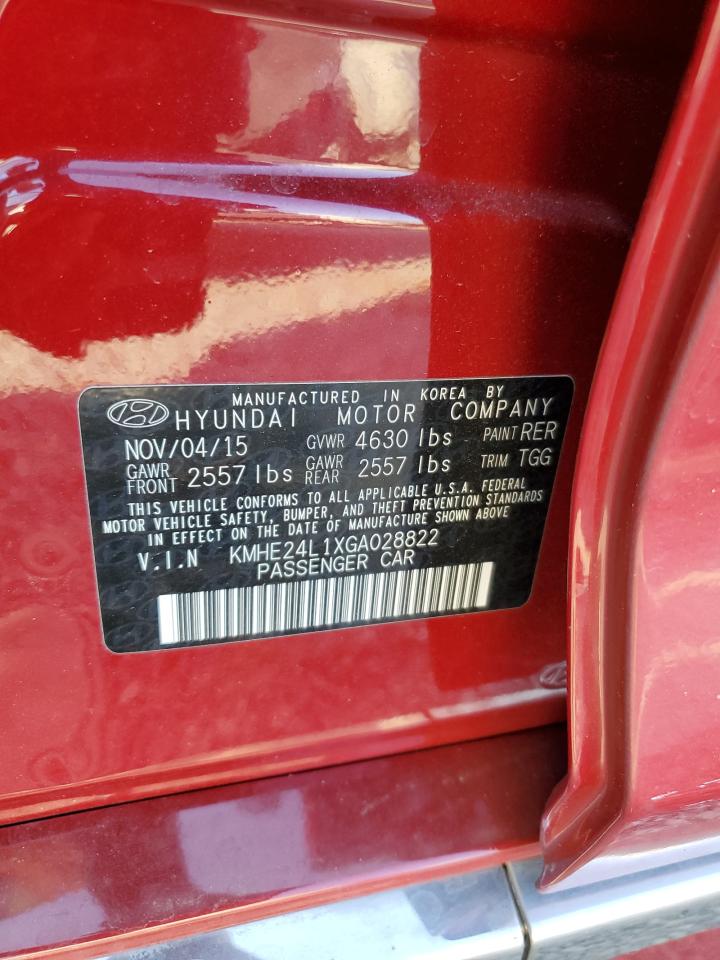 2016 Hyundai Sonata VIN KMHE24L1XGA028822 Copart auction photo, rear end damage thumbnail 12