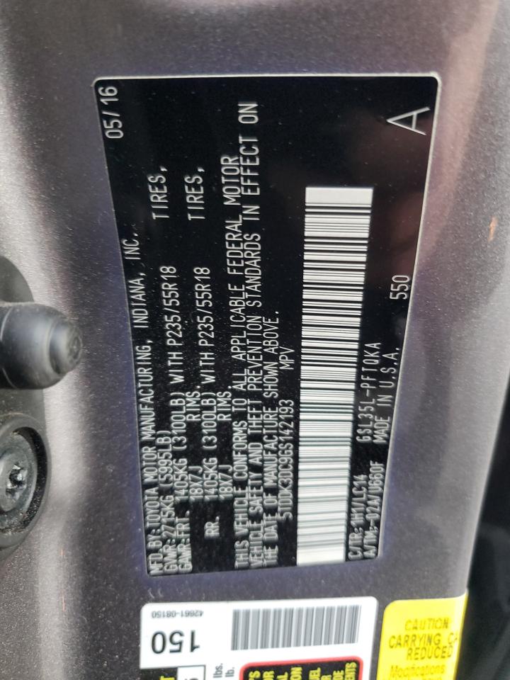 2016 Toyota Sienna VIN 5TDDK3DC9GS142193 Copart auction photo, rear end damage thumbnail 15