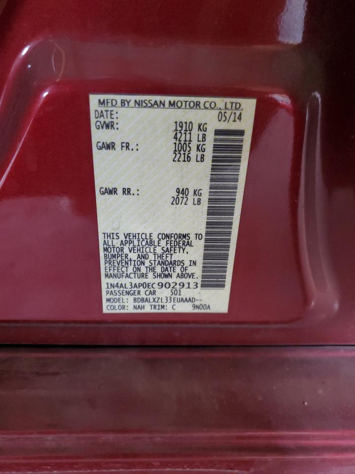 2014 Nissan Altima VIN 1N4AL3AP0EC902913 Copart auction photo, rear end damage thumbnail 15