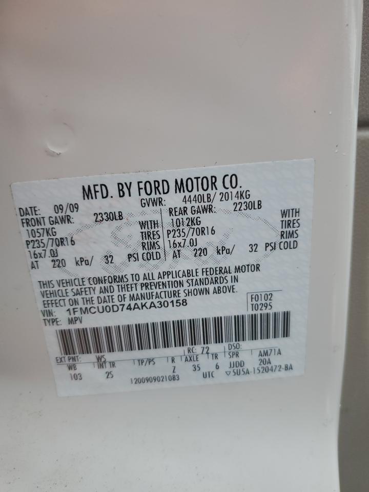 2010 Ford Escape VIN 1FMCU0D74AKA30158 Copart auction photo, front end damage thumbnail 14