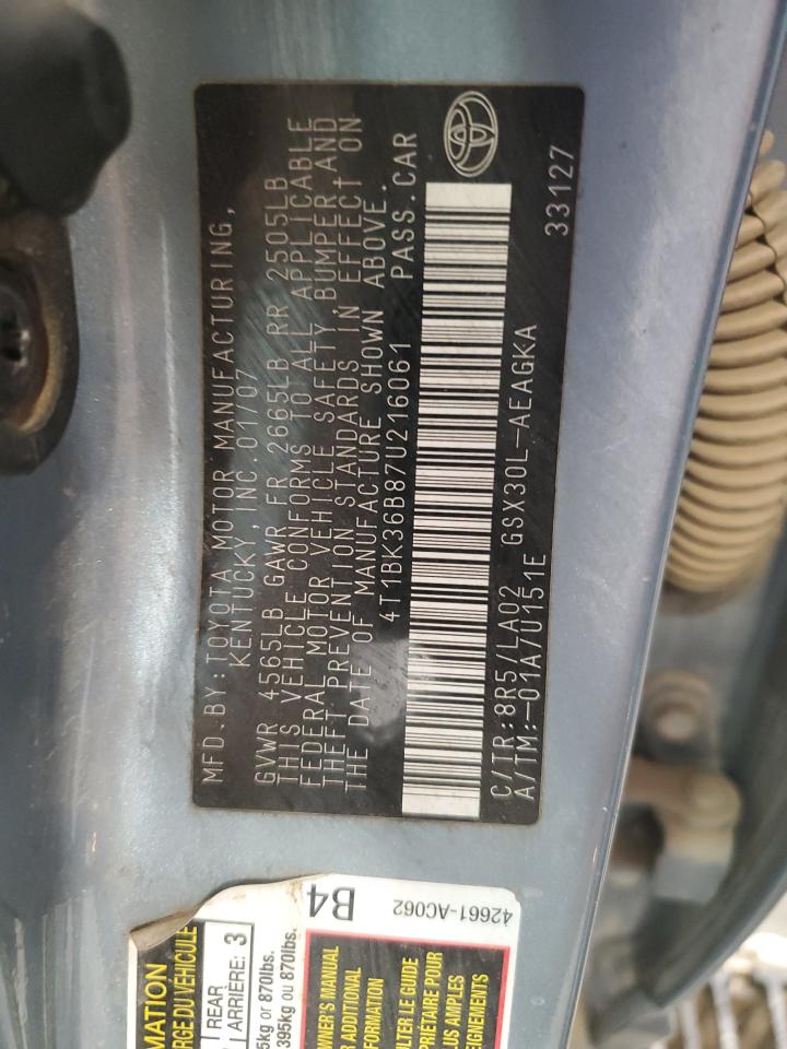 2007 Toyota Avalon VIN 4T1BK36B87U216061 Copart auction photo, front end damage thumbnail 13
