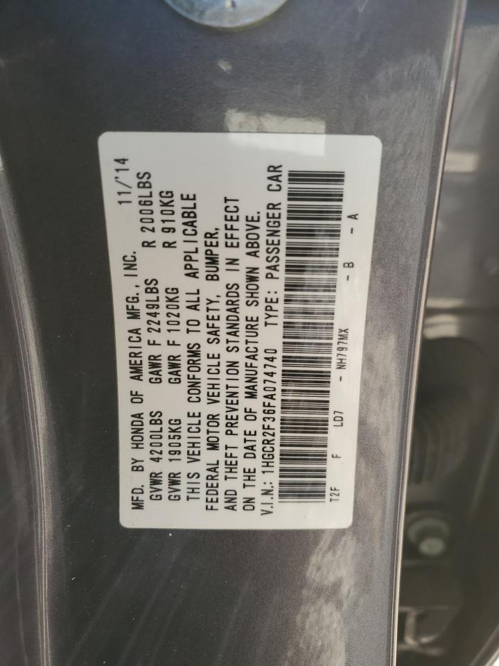 2015 Honda Accord VIN 1HGCR2F36FA074740 Copart auction photo, side damage thumbnail 12