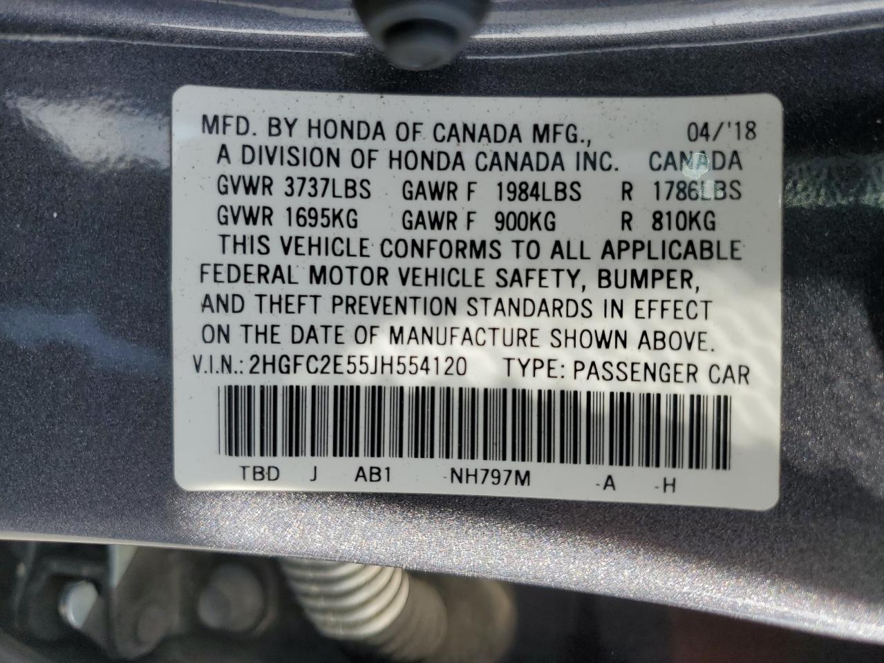 2018 Honda Civic VIN 2HGFC2E55JH554120 Copart auction photo, all over damage thumbnail 12