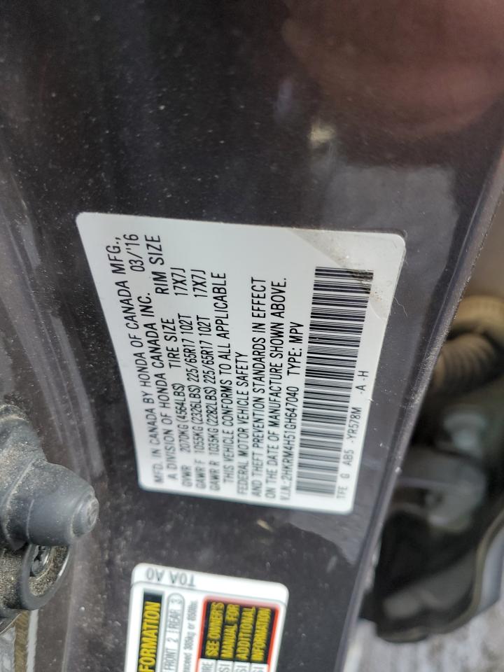 2016 Honda CR-V VIN 2HKRM4H51GH647040 Copart auction photo, front end damage thumbnail 13